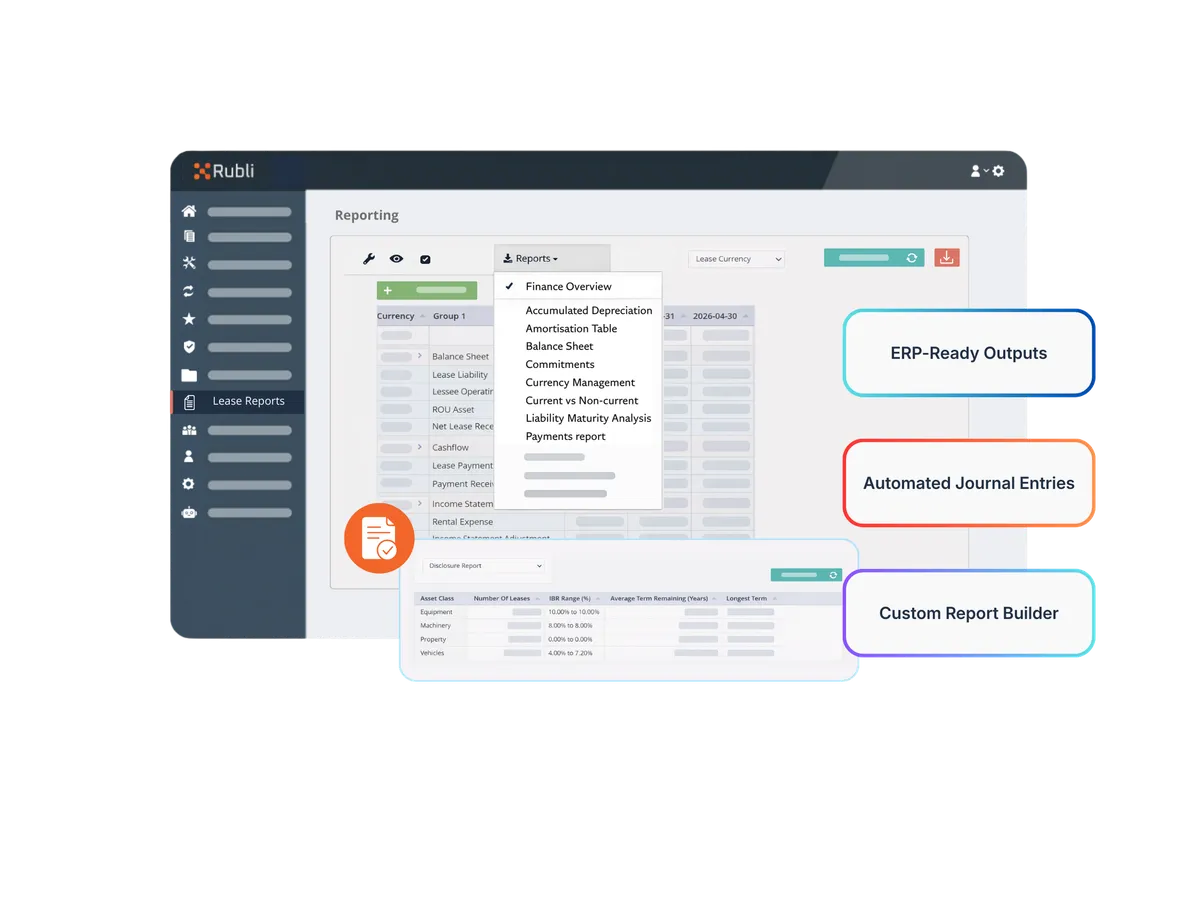 Centralised lease dashboard with instant journal generation